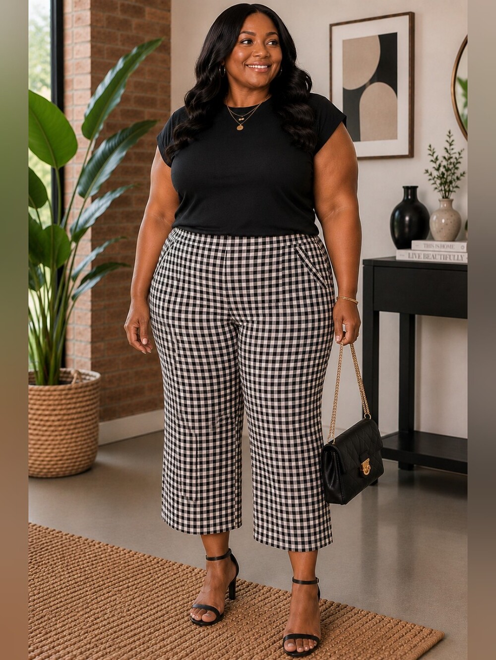 Jones New York 2X NWT Black & White Gingham Cropped Pants